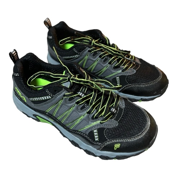 Fila At Peak 21 Boys Sneakers Black Gray with Neon Green Size 5 Low Top Sneakers - Picture 3 of 14